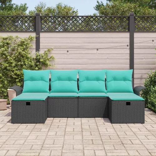 Kerti Kanapé Szett párnával tárolóval 6 pcs Fekete Poli rattan