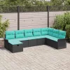 Kerti Kanapé Szett párnával tárolóval 8 pcs Fekete Poli rattan