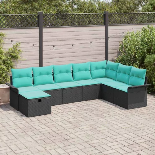  Kerti Kanapé Szett párnával tárolóval 8 pcs Fekete Poli rattan