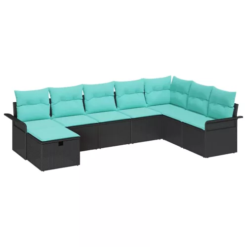  Kerti Kanapé Szett párnával tárolóval 8 pcs Fekete Poli rattan