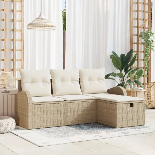  4 darabos Kert Kanapé Szett Párnákkal Bézs Poli Rattan