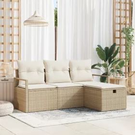  4 darabos kerti kanapészett párnákkal Bézs poli rattan