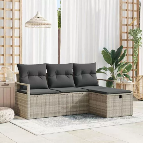  Kerti Kanapé Szett párnával 4 pcs Világosszürke Poli rattan