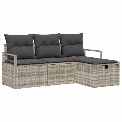  Kerti Kanapé Szett párnával 4 pcs Világosszürke Poli rattan