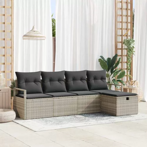  Kerti Kanapé Szett párnával 5 pcs Világosszürke Poli rattan