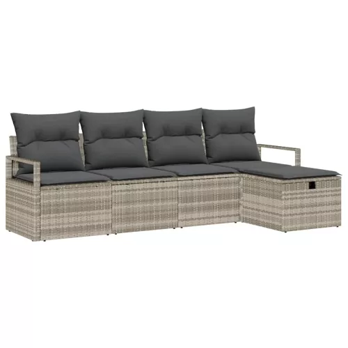  Kerti Kanapé Szett párnával 5 pcs Világosszürke Poli rattan