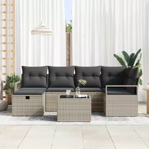  Kerti Kanapé Szett párnával 7 pcs Világosszürke Poli rattan