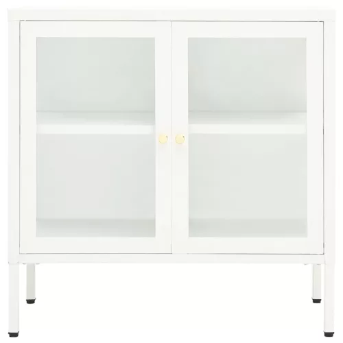  fehér acél és üveg tálalószekrény 70 x 35 x 70 cm