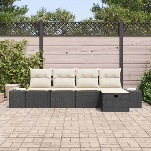  Kerti Kanapé Szett 5 pcs Fekete 55 x 62 x 69 cm Poli rattan