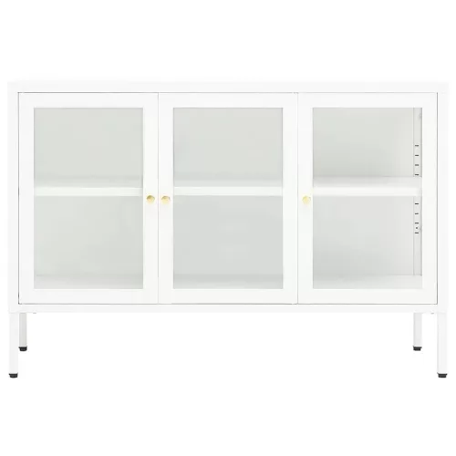  fehér acél és üveg tálalószekrény 105 x 35 x 70 cm