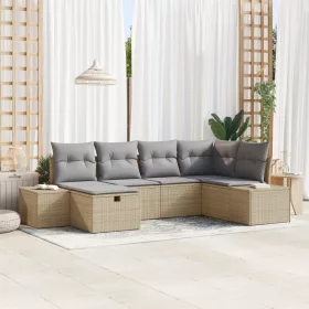  6 darabos kerti kanapé szett párnákkal bézs poli rattan