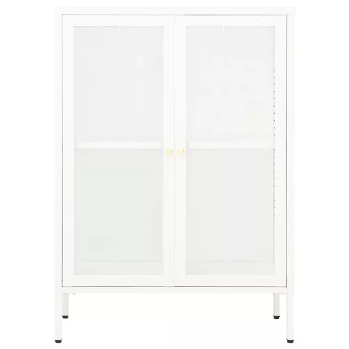  fehér acél és üveg tálalószekrény 75 x 35 x 105 cm