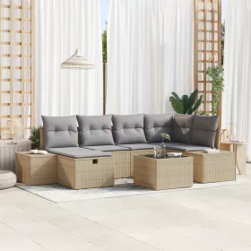    7 darabos kerti kanapé szett párnákkal, bézs poli rattan