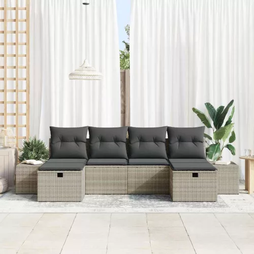  Kerti Kanapé Szett párnával 6 pcs Világosszürke polirattan