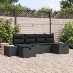    Kerti Kanapé Szett párnával tárolóval 6 pcs Fekete polirattan