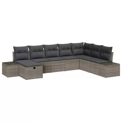  Kerti Kanapé Szett párnával 8 pcs Szürke Poli rattan