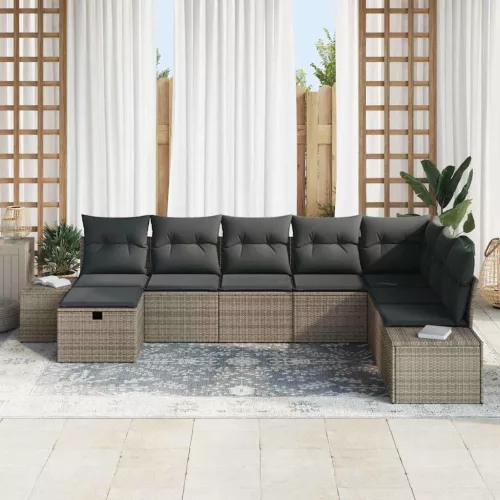  Kerti Kanapé Szett párnával 8 pcs Szürke Poli rattan