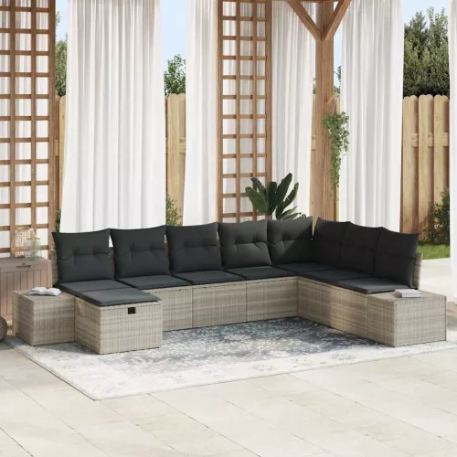  Kerti Kanapé Szett párnával 8 pcs Világosszürke Poli rattan
