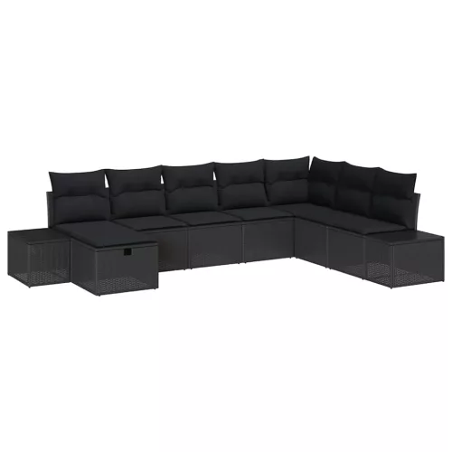  Kerti Kanapé Szett párnával 8 pcs Fekete Poli rattan