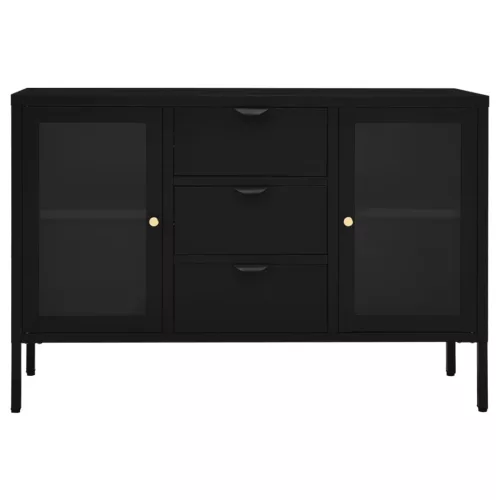  fekete acél és edzett üveg tálalószekrény 105 x 35 x 70 cm