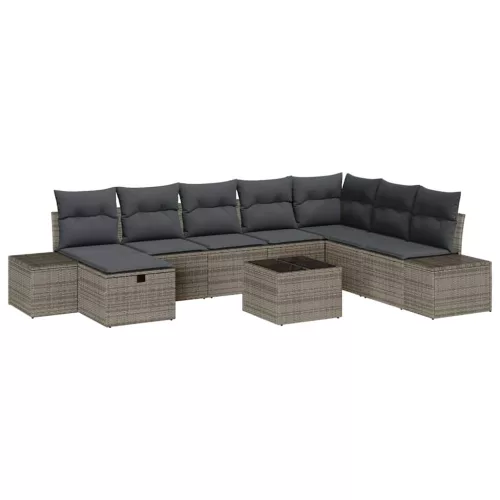  Kerti Kanapé Szett párnával 9 pcs Szürke Poli rattan