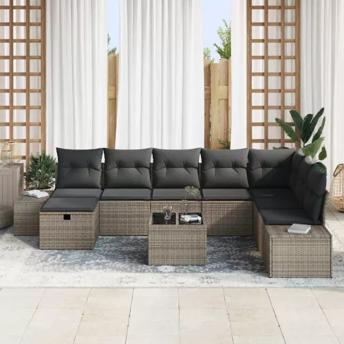 Kerti Kanapé Szett párnával 9 pcs Szürke Poli rattan