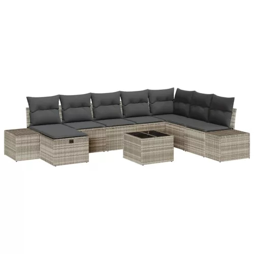  Kerti Kanapé Szett párnával 9 pcs Világosszürke Poli rattan