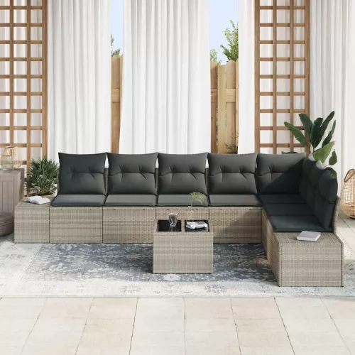  Kerti Kanapé Szett párnával 9 pcs Világosszürke Poli rattan