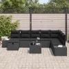  Kerti Kanapé Szett párnával 9 pcs Fekete Poli rattan