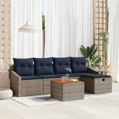  Kerti Kanapé Szett párnával tárolóval 6 pcs Szürke Poli rattan