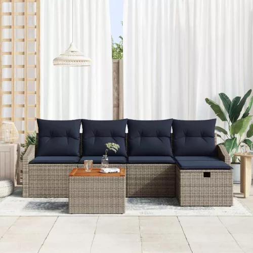  Kerti Kanapé Szett párnával tárolóval 6 pcs Szürke Poli rattan