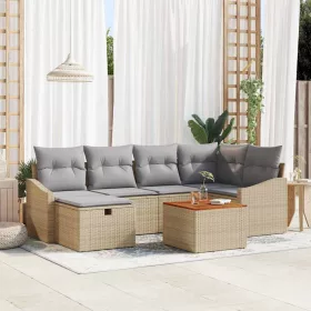    Kerti Kanapé Szett párnával tárolóval 7 pcs Bézs Poli rattan