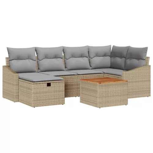  Kerti Kanapé Szett párnával tárolóval 7 pcs Bézs Poli rattan