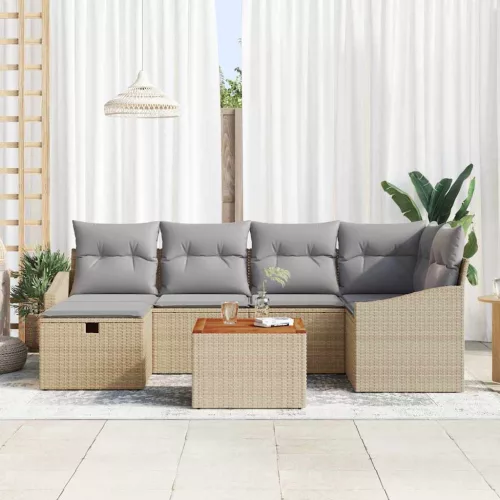  Kerti Kanapé Szett párnával tárolóval 7 pcs Bézs Poli rattan