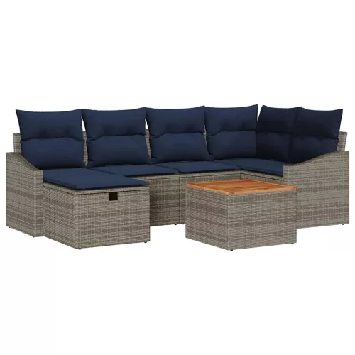 Kerti Kanapé Szett párnával tárolóval 7 pcs Szürke Poli rattan
