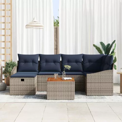  Kerti Kanapé Szett párnával tárolóval 7 pcs Szürke Poli rattan