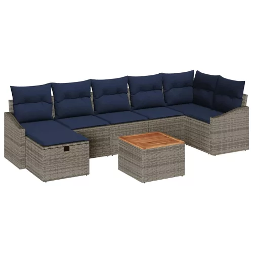  Kerti Kanapé Szett párnával tárolóval 8 pcs Szürke Poli rattan
