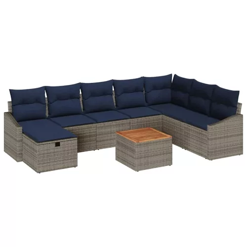  Kerti Kanapé Szett párnával tárolóval 9 pcs Szürke Poli rattan