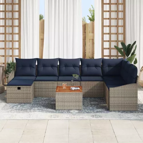  Kerti Kanapé Szett párnával tárolóval 9 pcs Szürke Poli rattan