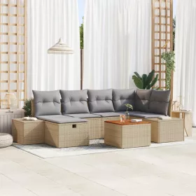  7 darabos kerti kanapé szett párnákkal bézs poli rattan