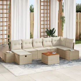  8 fős kertiszófa szett párnákkal Bézs Poly Rattan