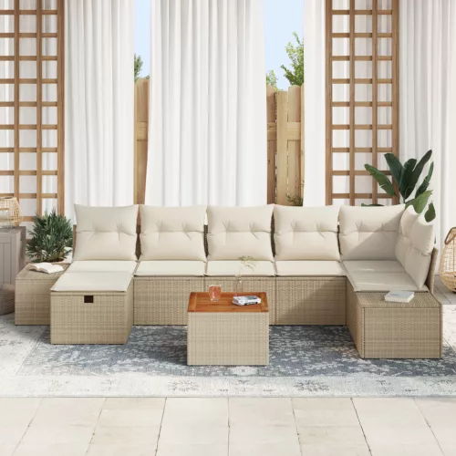  8 fős kertiszófa szett párnákkal Bézs Poly Rattan