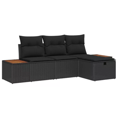  Kerti Kanapé Szett párnával tárolóval 4 pcs Fekete polirattan