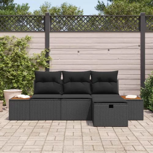  Kerti Kanapé Szett párnával tárolóval 4 pcs Fekete polirattan