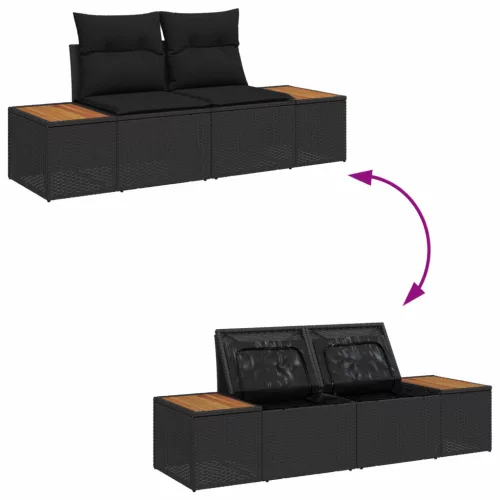  Kerti Kanapé Szett párnával tárolóval 4 pcs Fekete polirattan