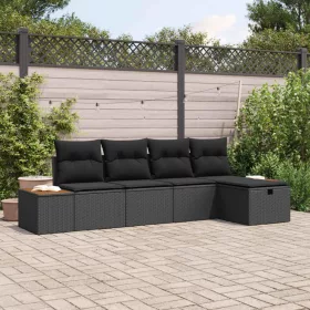  Kerti Kanapé Szett párnával 5 pcs Fekete Poli rattan