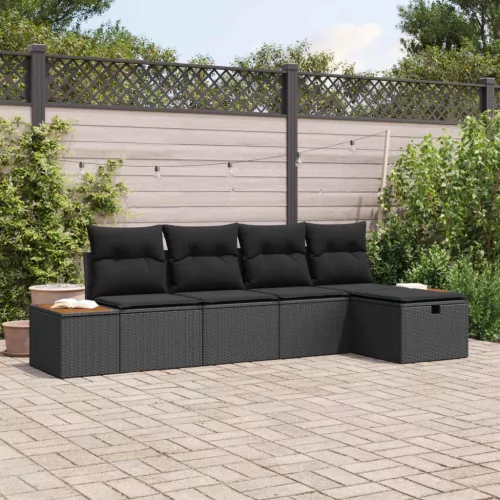  Kerti Kanapé Szett párnával 5 pcs Fekete Poli rattan