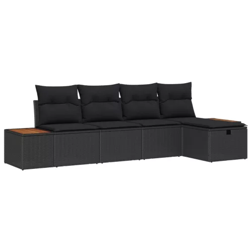  Kerti Kanapé Szett párnával 5 pcs Fekete Poli rattan