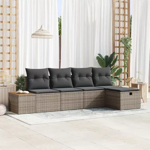  Kerti Kanapé Szett párnával 5 pcs Szürke Poli rattan