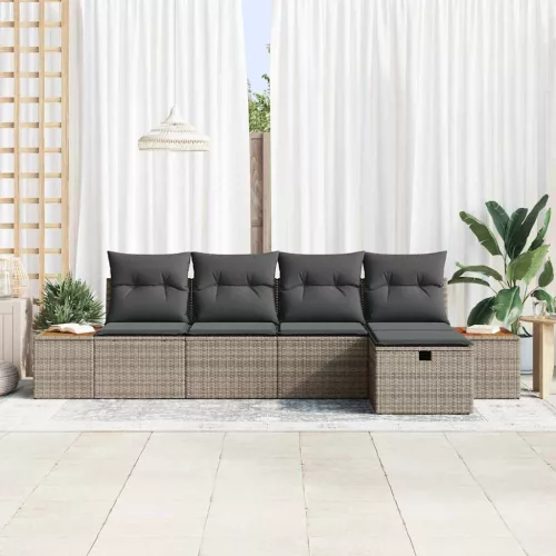  Kerti Kanapé Szett párnával 5 pcs Szürke Poli rattan